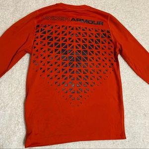 Under Armour Boys Youth Small Fitted Cold Gear Long Sleeved Orange and Navy Top